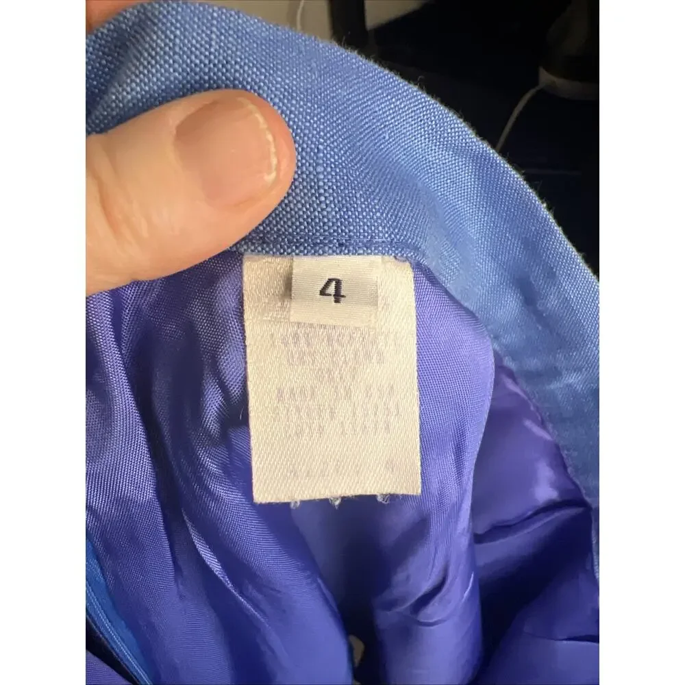 100 % Linen Shell, Lined Blue Pencil Skirt Natural‎ Fiber Size 4